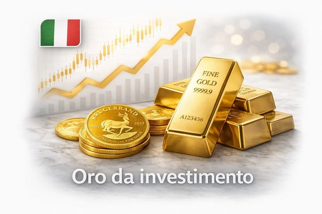 Oro da investimento con lingotti e monete in oro