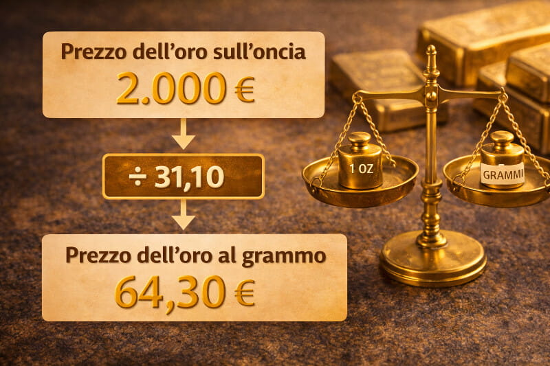 Calcolo prezzo oro: da oncia troy a grammo con esempio numerico