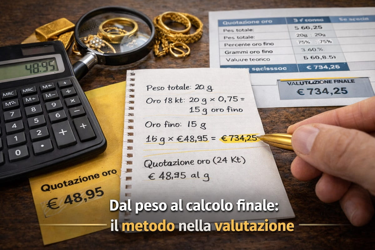 Passo 5: calcolo della valutazione dell’oro usato dal peso all’oro fino e al valore teorico