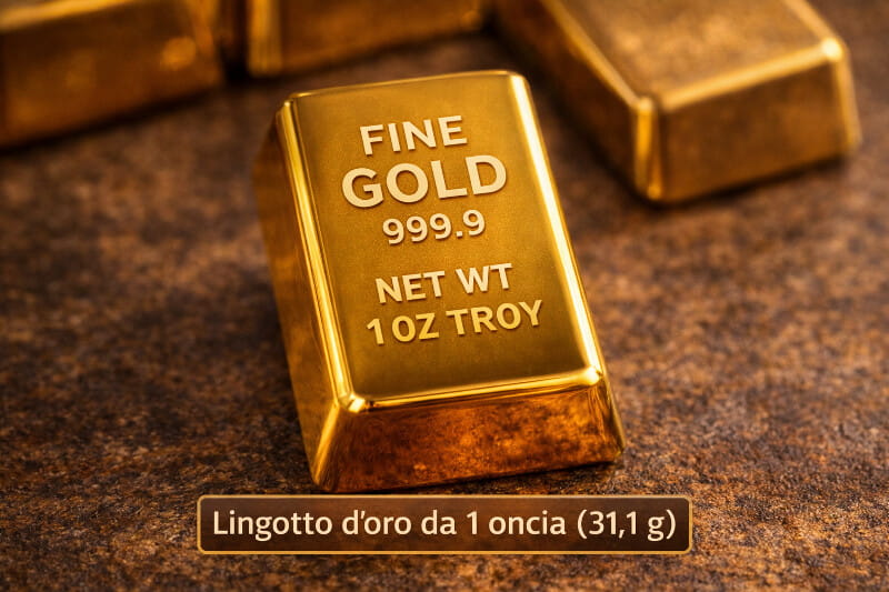 Lingotto d’oro da 1 oncia troy: 31,1 grammi