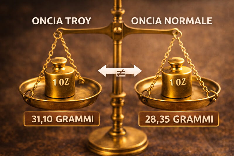 Oncia troy e oncia normale: differenza in grammi 31,10 vs 28,35