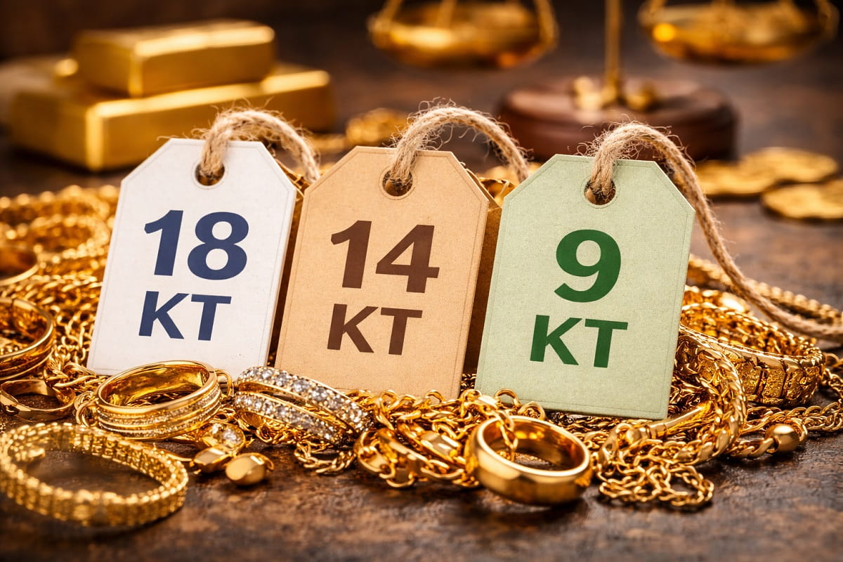 Caratura oro usato 18, 14 e 9 carati a confronto