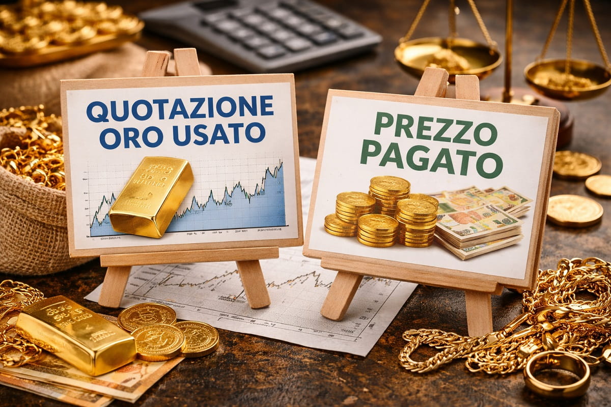 Differenza tra quotazione oro usato e prezzo pagato