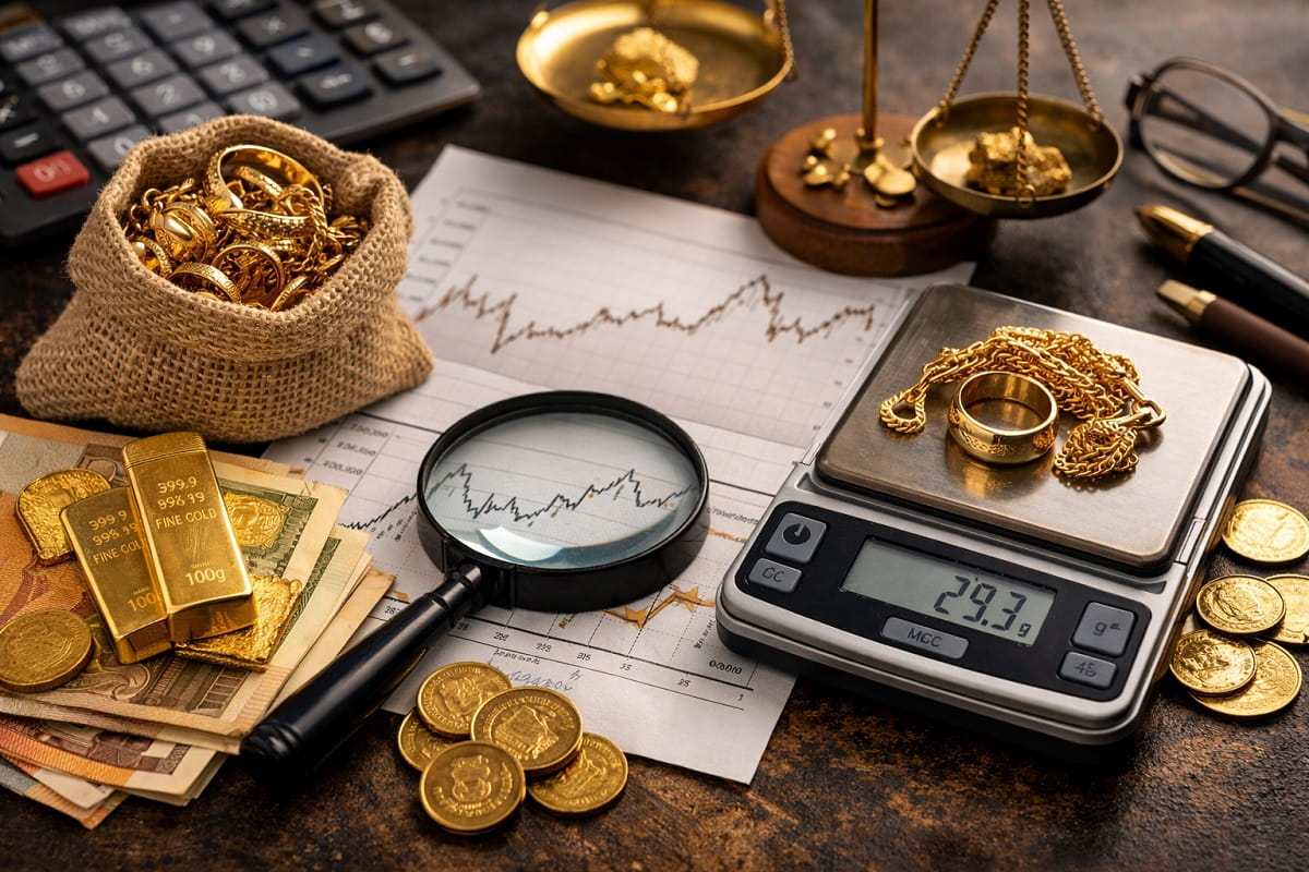 Valutazione dell’oro usato su bilancia di precisione