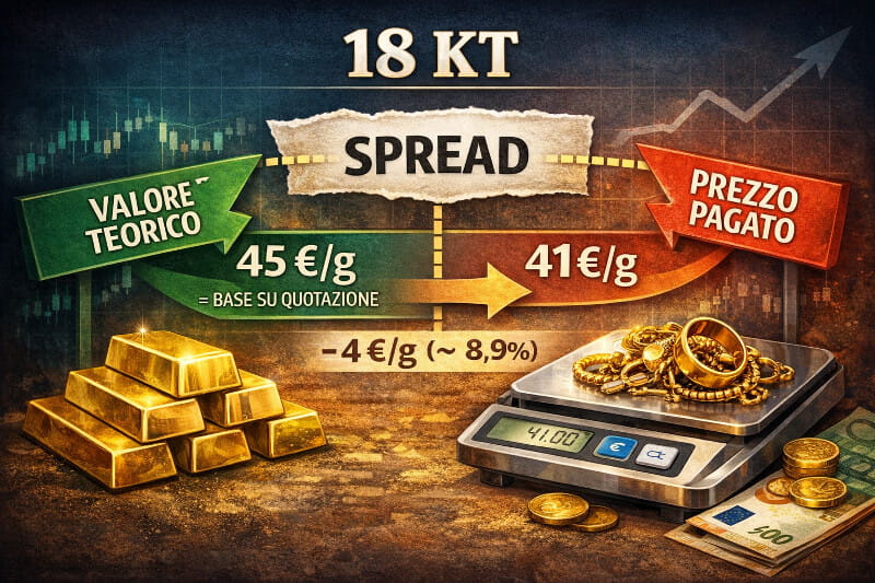 Differenza tra quotazione dell’oro e prezzo pagato: esempio pratico