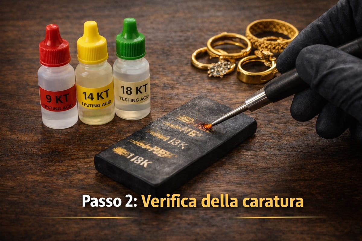 Passo 2: verifica della caratura dell’oro usato con test e strumenti di controllo