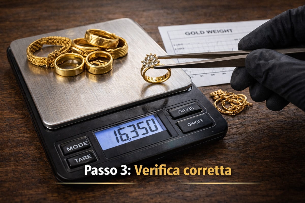 Passo 3: pesatura corretta dell’oro usato con bilancia di precisione