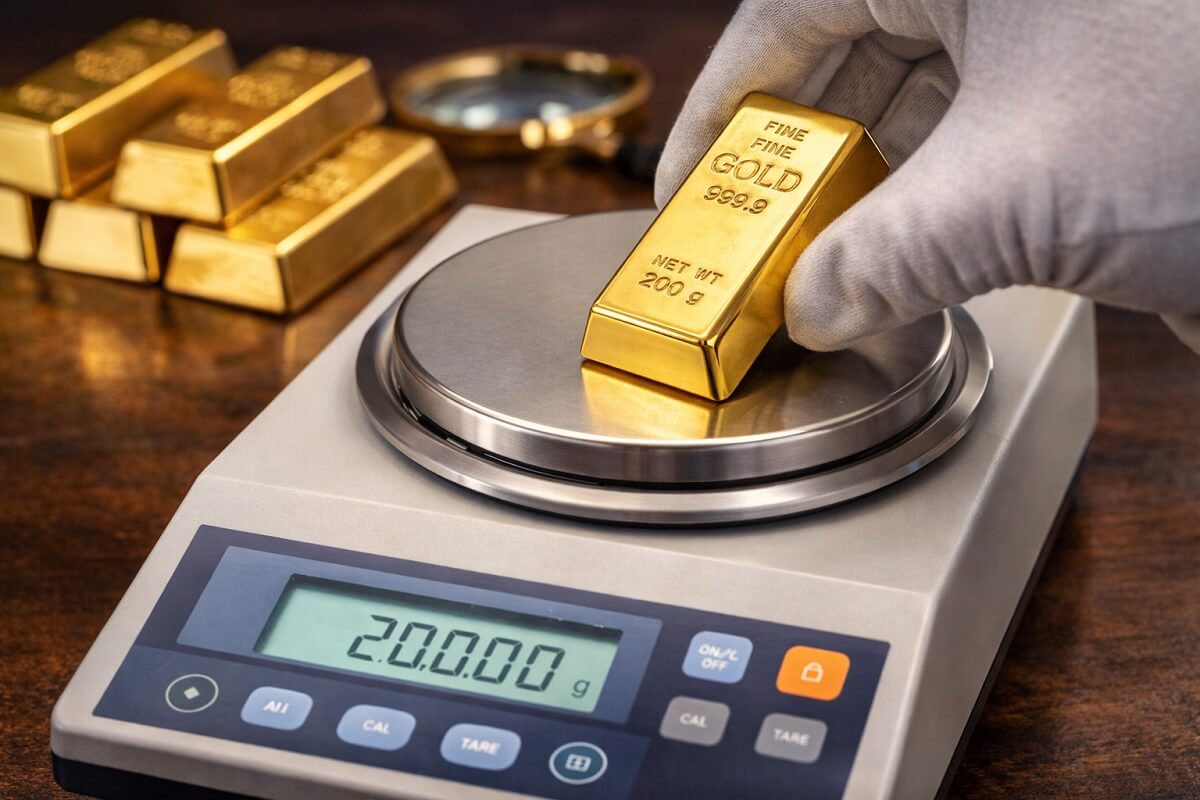 Bilancia per peso oro usato durante la valutazione in grammi