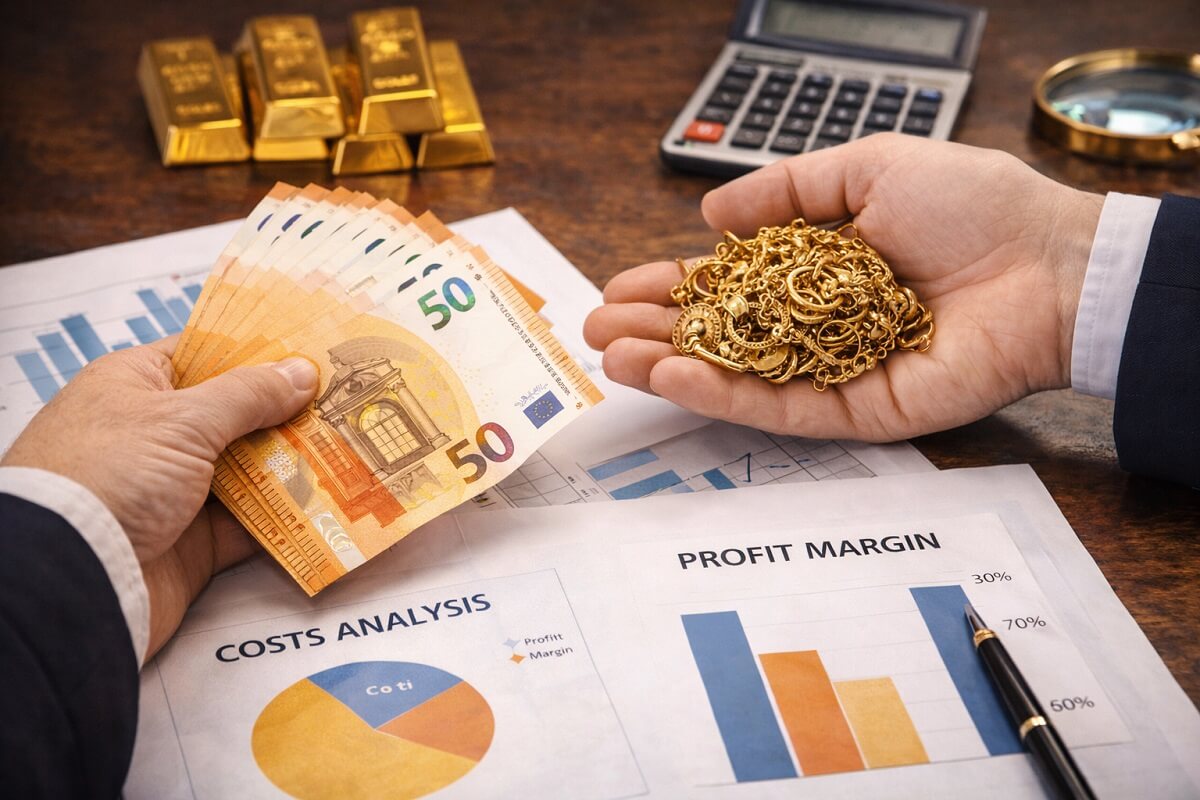 Pagamento dell'oro usato con documenti e analisi dei costi di filiera