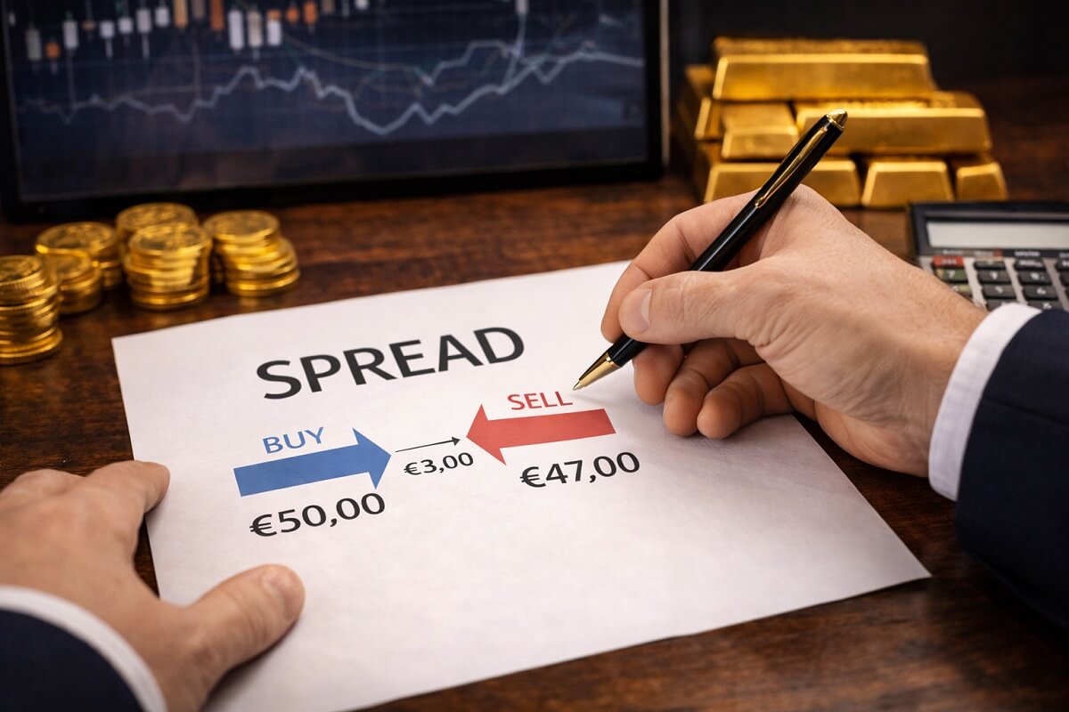 Spread tra acquisto e vendita dell'oro con margine operativo